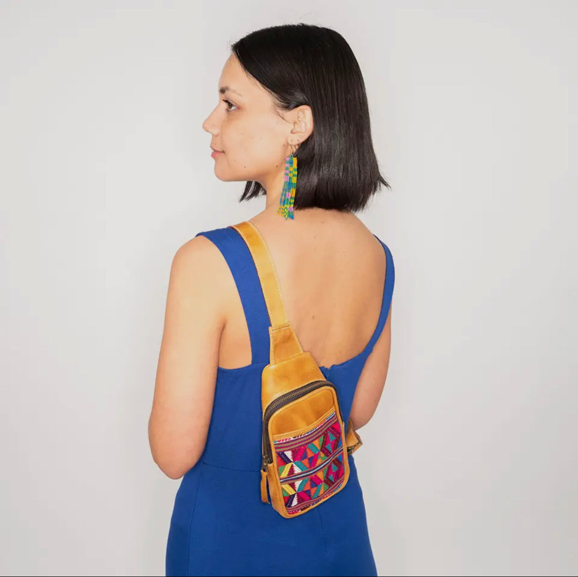 Leather & Huipile Sling Bag