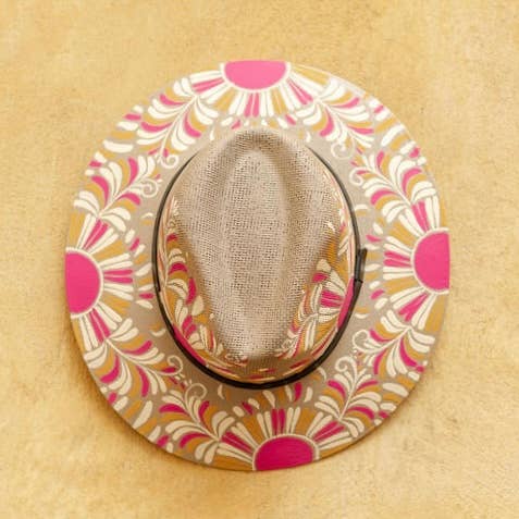 Valeria Hand Painted Western Hat - Tan, Mustard and Magenta