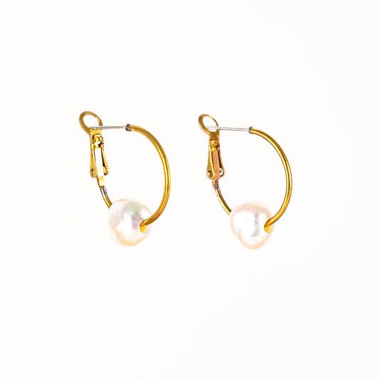 Large Pearl Hoop Earrings