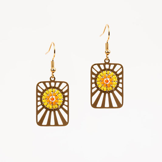 Beaded & Brass Sunburst Earrings