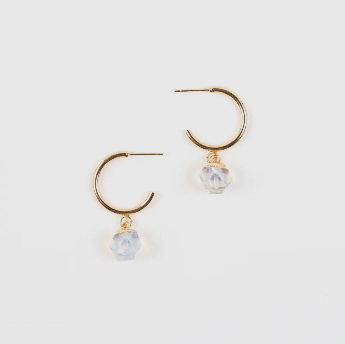 Faceted Stone Gold Stone Hoop Earrings